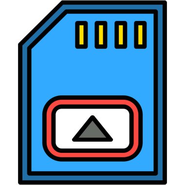 bilgisayar hafıza kartı simgesi renk ana hatları vektörü