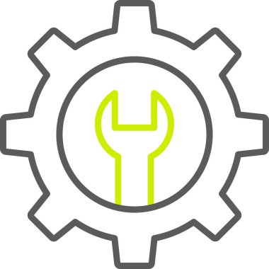 dişli simgesi. vektör biçimi, yuvarlak açıları, turuncu ve gri renkleri, beyaz arkaplanı olan iki renkli düz ikonik semboldür..