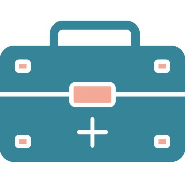 Medikal Kit vektör simgesi. Biçim çift renkli düz sembol, yumuşak mavi renkler, yuvarlak açılar, beyaz arkaplan.