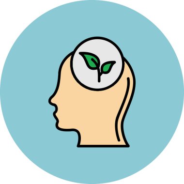 İçinde yeşil yaprak ve ampul olan insan kafası, vektör, illüstrasyon