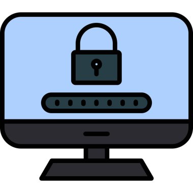 Bilgisayar güvenlik simgesi. ana hatlı bilgisayar güvenlik vektör rengi düz izole