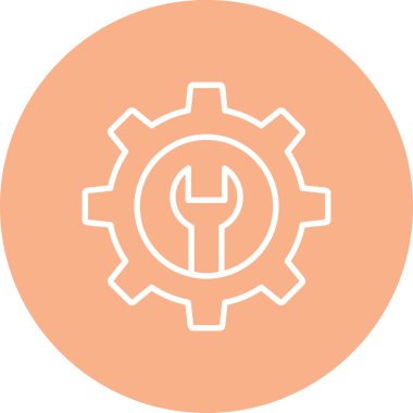 Çarklı vektör simgeyi yuvarladı. biçim düz biçim simgesidir, iç daire, daire ve turuncu renkler, beyaz arkaplan.