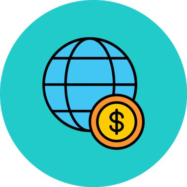 dolar sembolü olan dünya renk ana hatları vektörü