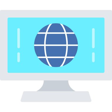 dünya haritası düz biçim vektör illüstrasyon tasarımı ile bilgisayar monitörü