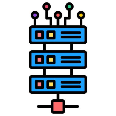 veri merkezi simgesi renk ana hatları vektörü