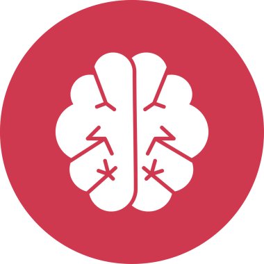 Beyin vektör simgesi. biçim düz yuvarlak sembol, kırmızı renk, yuvarlak açılar, beyaz arkaplan.