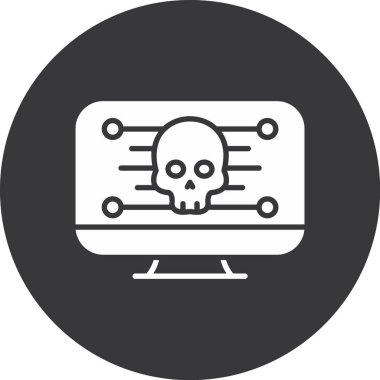 Kafatası simgesi olan bilgisayar monitörü