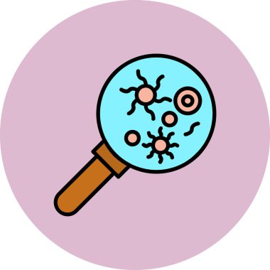 Büyüteç ve bakteri simgesi. vektör illüstrasyonu