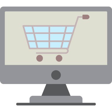 Bilgisayar ekran vektör çizimine sahip laptop alışveriş arabası