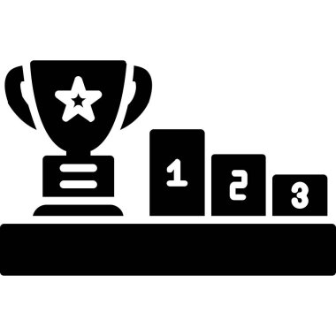 Ödül ikonuyla podyum birincisi. Web tasarımı için ödül vektör illüstrasyonunun basit tasarımı