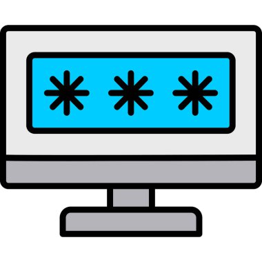 Beyaz arkaplan vektör illüstrasyonunda izole edilmiş ana hat biçimindeki bilgisayar parola simgesi