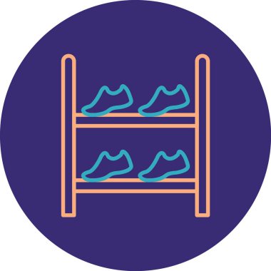 Dairesel bir arkaplan üzerinde bir çift ayakkabının mavi ve beyaz ikonunun vektör çizimi