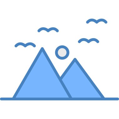 dağ, tepe, doğa, dağ, güneş, manzara ikonu vektörü