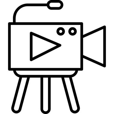 Video kamera simgesi. Beyaz arkaplanda izole edilmiş web tasarımı için video kamera vektör simgesi taslağı