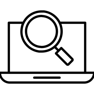 büyüteçli laptop, web arama simgesi.