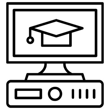 Bilgisayar ve mezuniyet şapkası.