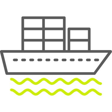 Gemi vektör simgesi. biçim düz bicolor yeşil ve gri renkler, yuvarlak açılar, beyaz arkaplan