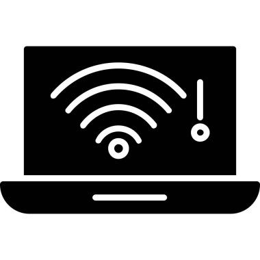 Kablosuz ağ ikonlu laptop. Beyaz arkaplanda izole edilmiş web tasarımı için internet wifi vektör simgelerinin basit çizimi