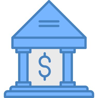 Banka binası finans simgesi doldurulmuş dış hat biçiminde