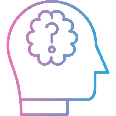 Soru işaretleri simgesi olan beyin, basit vektör illüstrasyonu