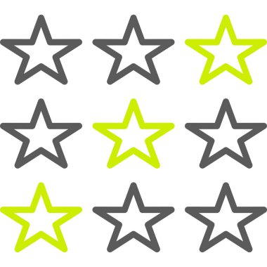 Beş yıldız düz vektör simgesi ayarlandı. Yıldız, favori, reyting, favori, beş yıldız. Beyaz arkaplanda vektör illüstrasyonu.