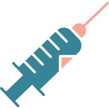 Syinge vektör simgesi. Basit bir tarz. Yuvarlak açılı düz piktogram ve beyaz arka planda mavi renkler. Web ve yazılım için tasarlandı