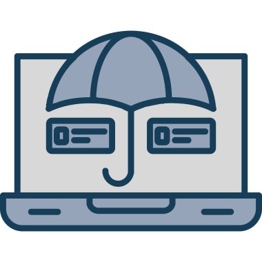 Şemsiyeli bilgisayar ve kalkan simgesi