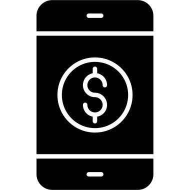 Dolar mobil vektör simgesi. biçim düz yuvarlak sembol, siyah renk, yuvarlak açılar, beyaz arkaplan