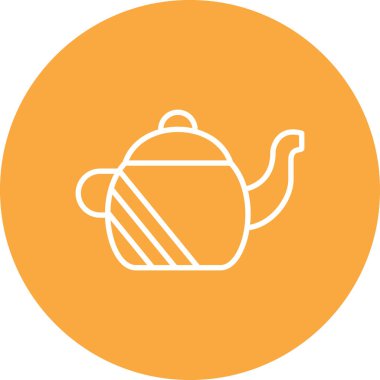 Çaydanlık vektör simgesi. biçim ana hat sembolüdür, beyaz ve sarı renkler, yuvarlak açılar, beyaz arkaplan.