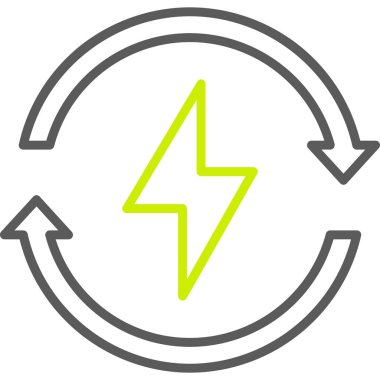 Elektrik enerji vektör simgesi. biçim iki renk düz daire içine alınmış sembol, eko yeşil ve gri renkler, yuvarlak açılar, beyaz arkaplan