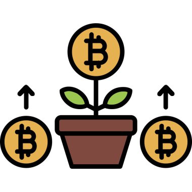 Bitcoin büyüme simgesi doldurulmuş ana hatlar biçiminde