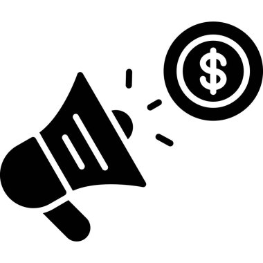 megafon ve dolar sembolü. Beyaz arkaplanda vektör illüstrasyonu