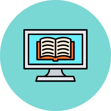 Kitap simgesi olan bilgisayar. özet bilgisayar ve kitap vektör rengi düz izole