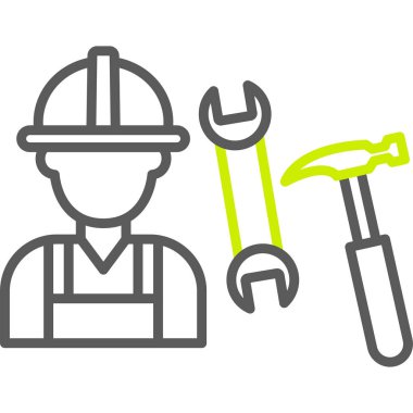 İngiliz anahtarı ve tornavida simgesi olan işçiler, satır tasarımı