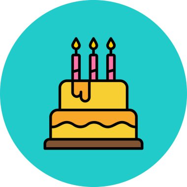 Mum ikonlu kek. Web için mum vektör simgeleriyle basit bir pasta çizimi