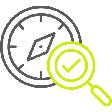 Büyüteç ve işaretleme çizgi simgesi, işaretleme işareti konsepti, beyaz arkaplan üzerindeki büyüteç işareti, büyüteç ve ana hatlarda işaretleme işareti