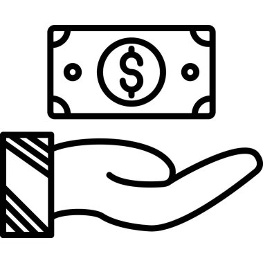 El ele tutuşan para ikonu. Beyaz arkaplanda izole edilmiş web tasarımı için el parası para vektör simgesi