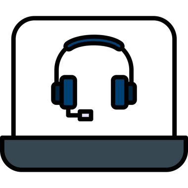 Dizüstü bilgisayarı olan kulaklık, vektör çizimi