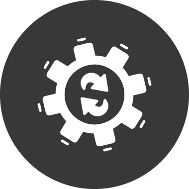 dişli vektör simgesi. Bu düz yuvarlak sembol beyaz arkaplanda koyu gri renk ve gri renkler kullanır