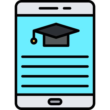 akıllı telefon ve mezuniyet başlığı simgesi, eğitim ve öğrenme vektörü illüstrasyonu