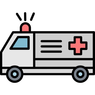 Ambulans araba simgesi renk ana hatları vektörü