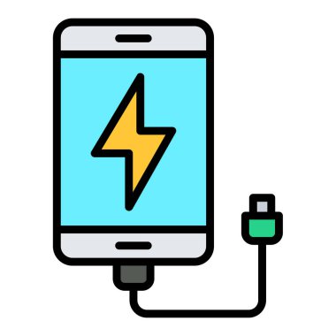 Akıllı telefon şarj simgesi renk ana hatları vektörü