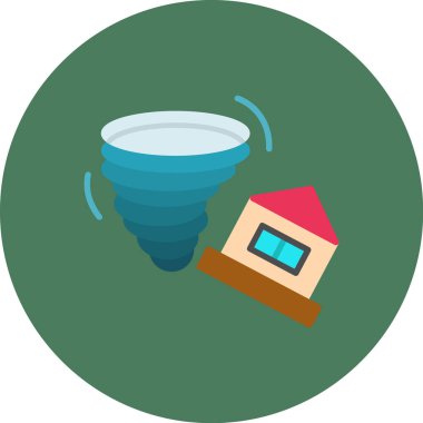 Kasırga ve şemsiyeli ev, illüstrasyon, beyaz arkaplanda vektör.