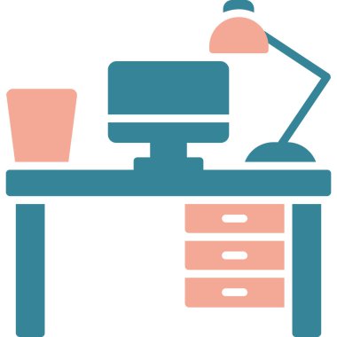 Ofis ve masa simgesinin vektör illüstrasyonu