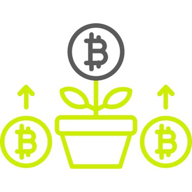 Çizgi bitcoin büyüme simgesi beyaz arkaplanda izole edildi. Şifreli para. Renkli taslak konsepti. vektör