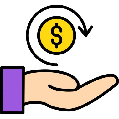 Dolar işaretli para eli. düz vektör simgesi