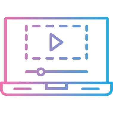 Video simgesi vektörlü bilgisayar monitörü. Bilgisayar ekranı işareti. izole edilmiş sınır sembolü çizimi