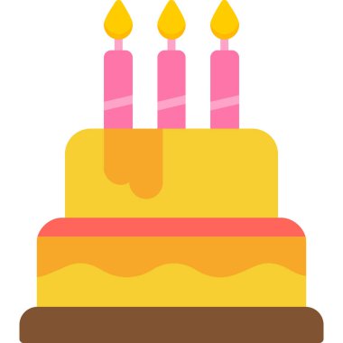 Beyaz arkaplanda doğum günü pastası, illüstrasyon, vektör.