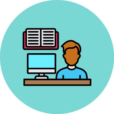 Dizüstü bilgisayarı olan adam. Beyaz arkaplanda dizüstü bilgisayar vektör simgesi olan bir adamın tasviri