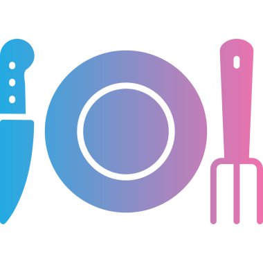 Beyaz arka planda izole renkli çatal simgesi. Çatal bıçak sembolü. Degrade rasgele dinamik şekiller. Vektör Illustration